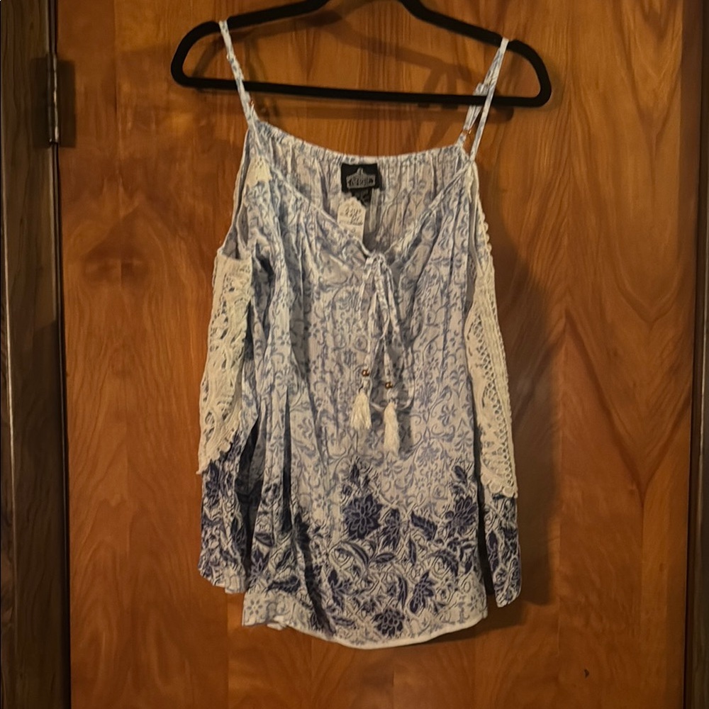 Blue and White Women's Top